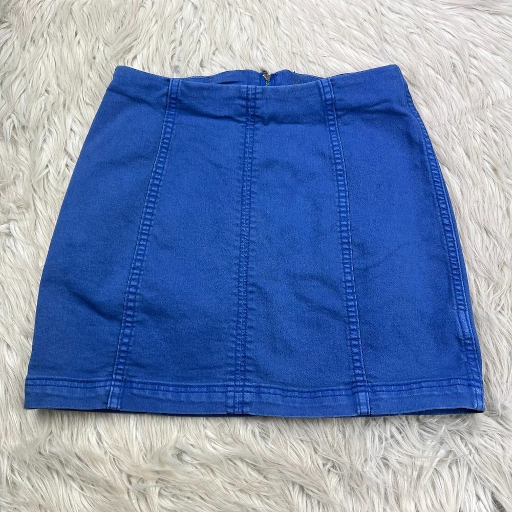 Free People Women's Blue Fitted Pencil Mini Skirt